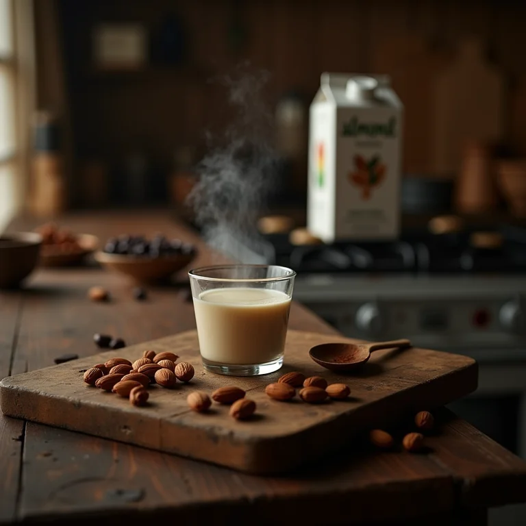 Chá chai sendo preparado com leite de amêndoas