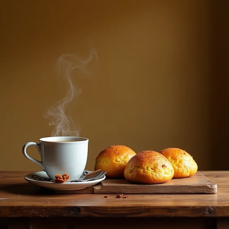 Chá chai servido com pão de queijo e bolo de fubá
