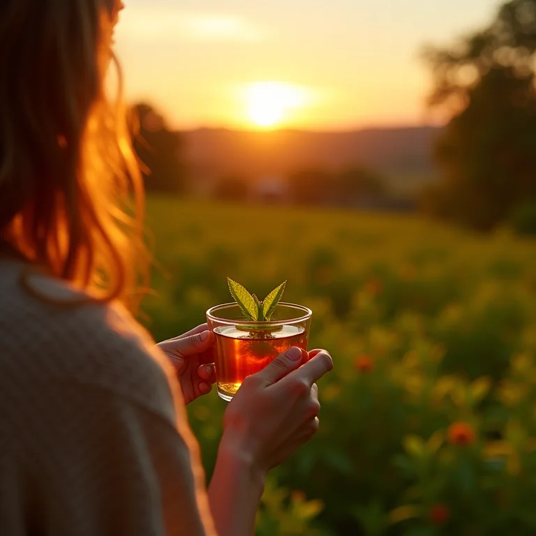 Chá de capim-cidreira ao pôr do sol