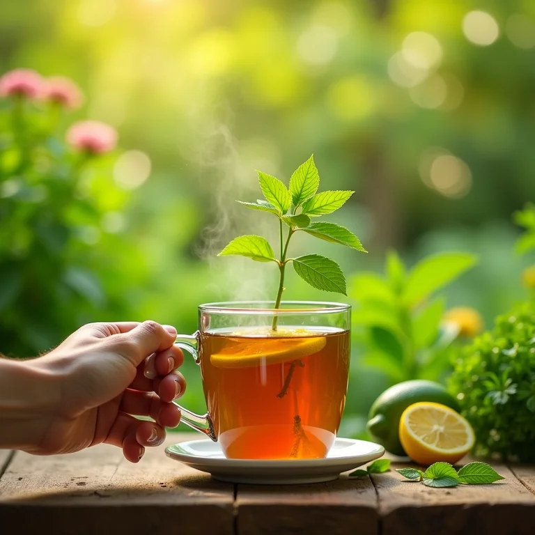 Chá de capim-cidreira fortalecendo o sistema imunológico com ingredientes naturais.