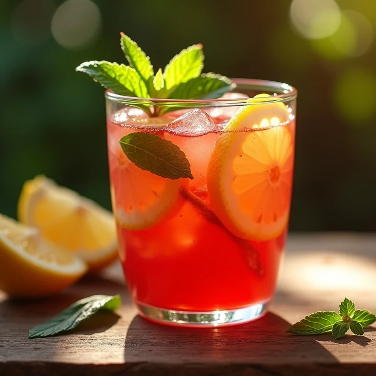 Chá de hibisco com limão e hortelã.