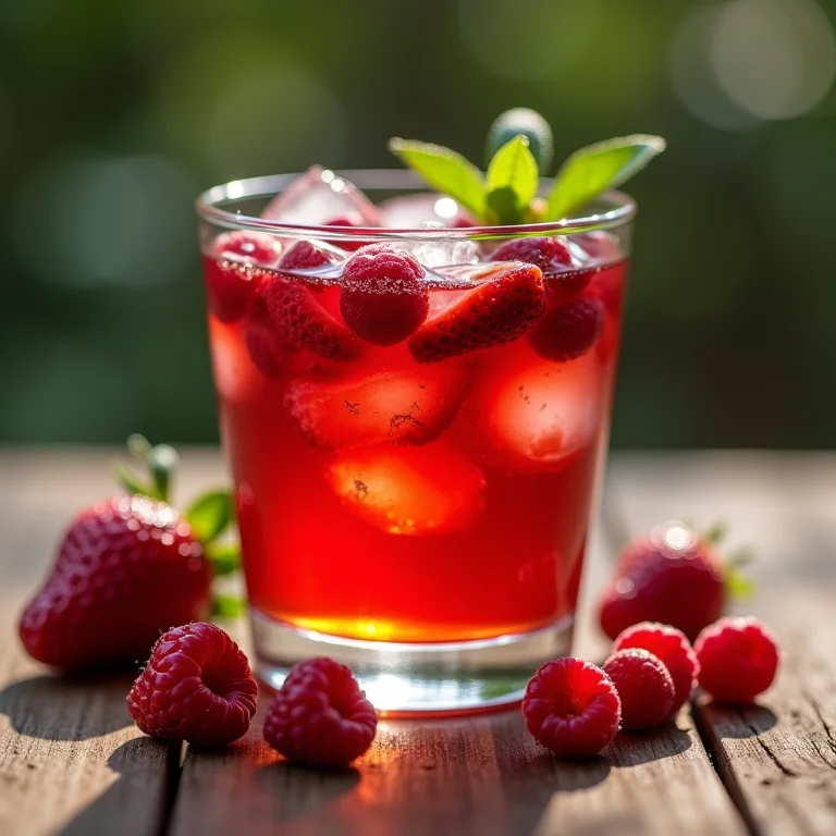 Chá de hibisco gelado com frutas vermelhas.