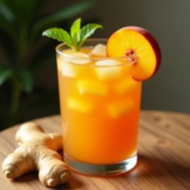 Chá gelado de pêssego com gengibre.