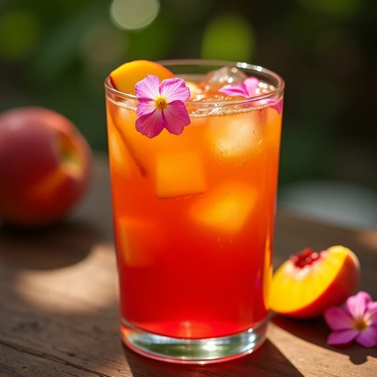 Chá gelado de pêssego com hibisco.