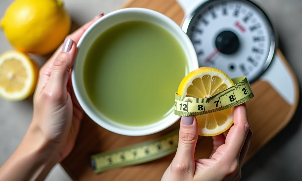 Chá verde com limão ajudando no emagrecimento.