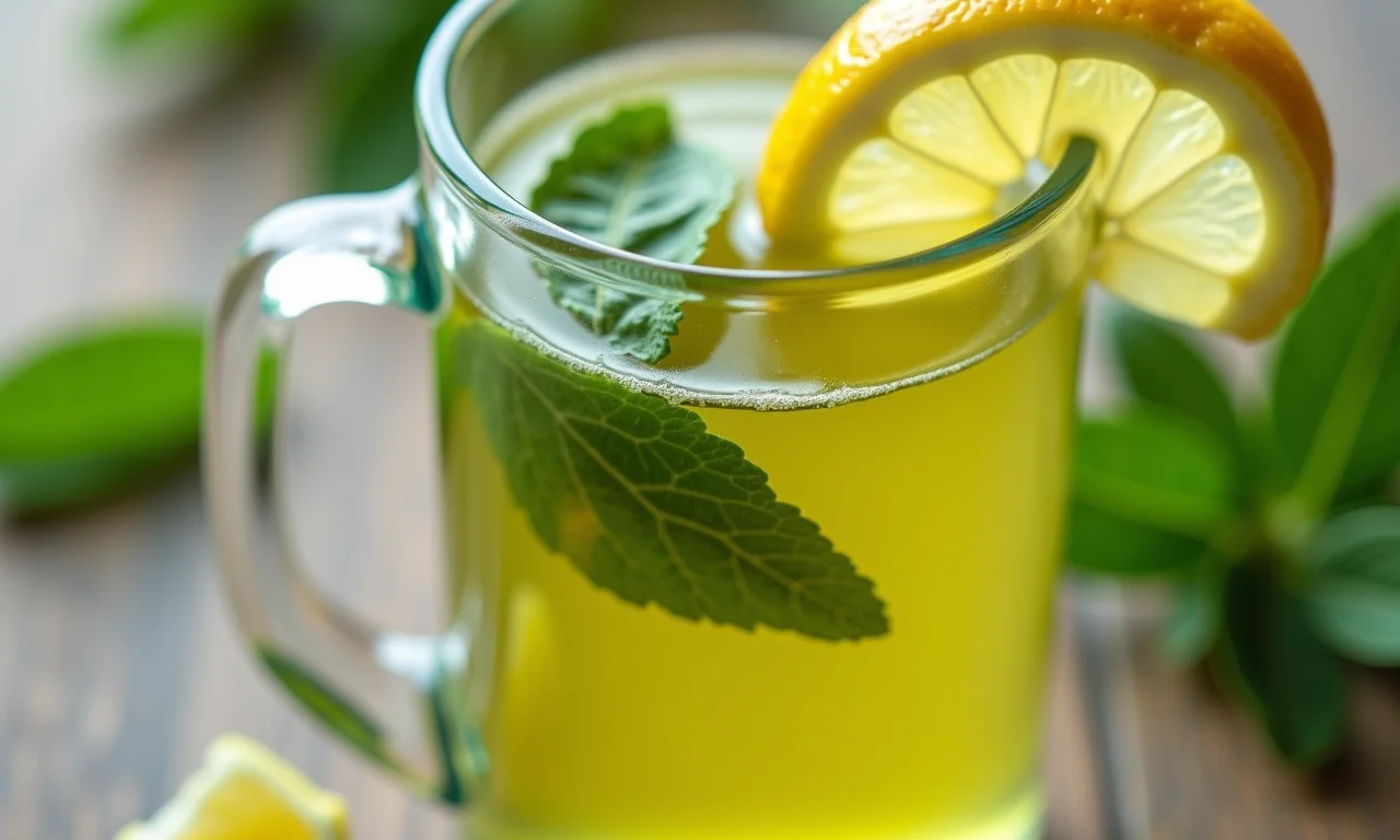 Chá verde com limão auxiliando na digestão.