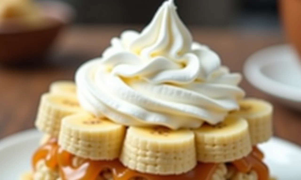 Chantilly aerado e doce na banana split.