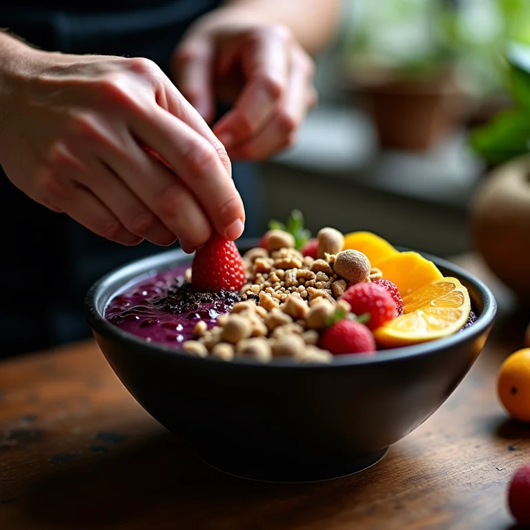 Chef preparando açaí cremoso.