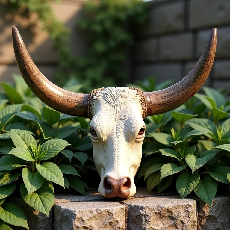 Chifre de boi integrado a um jardim com plantas