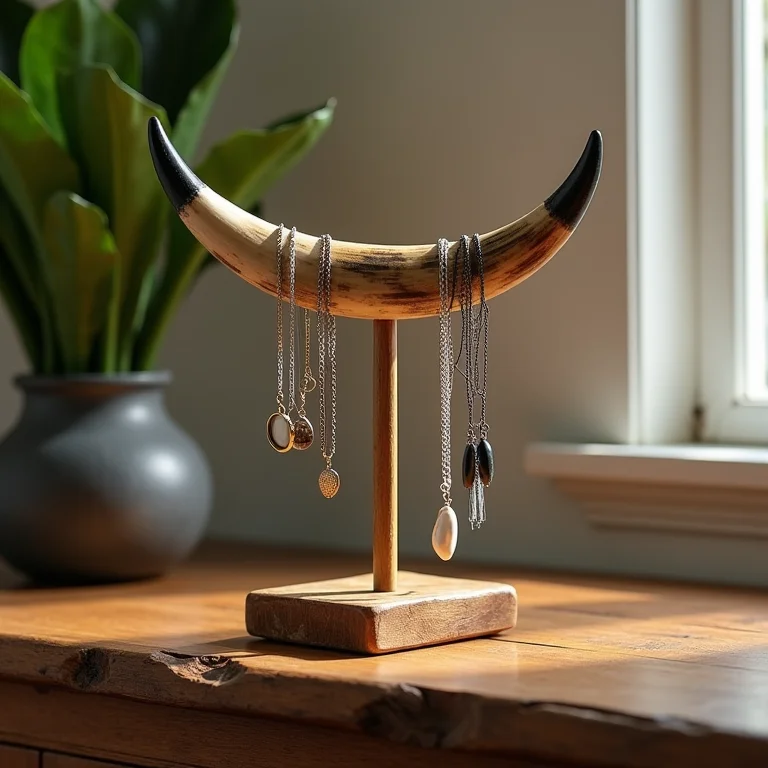 Chifre de boi polido usado como porta-joias rústico