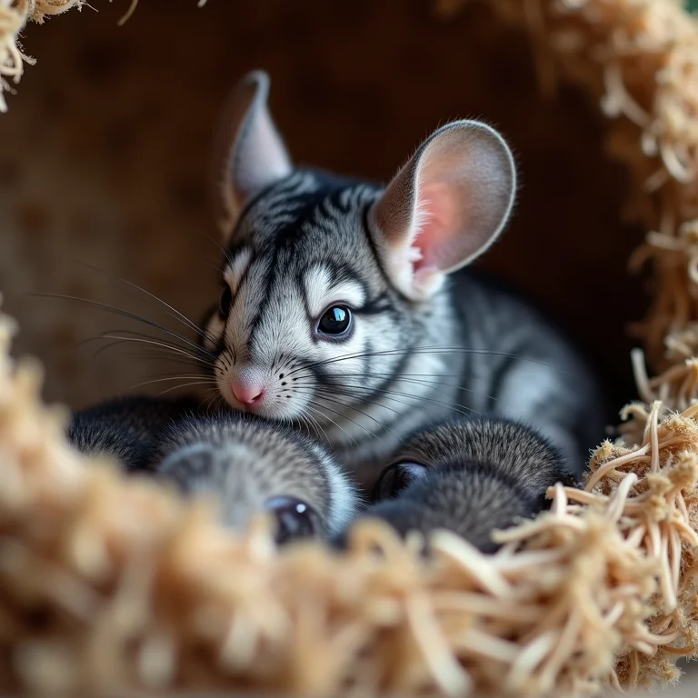Chinchila amamentando seus filhotes.
