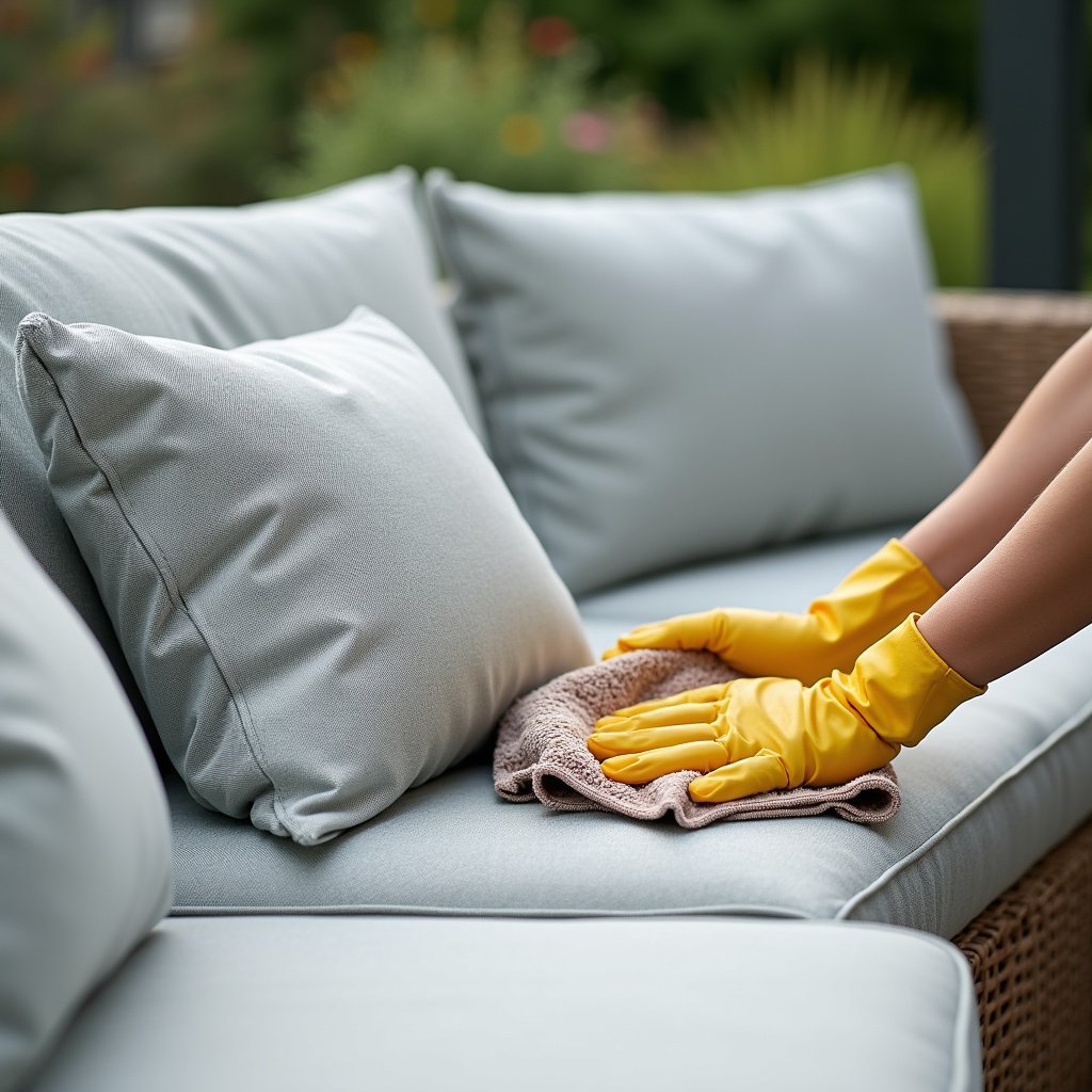 Limpeza de diferentes tecidos de sofá externo.