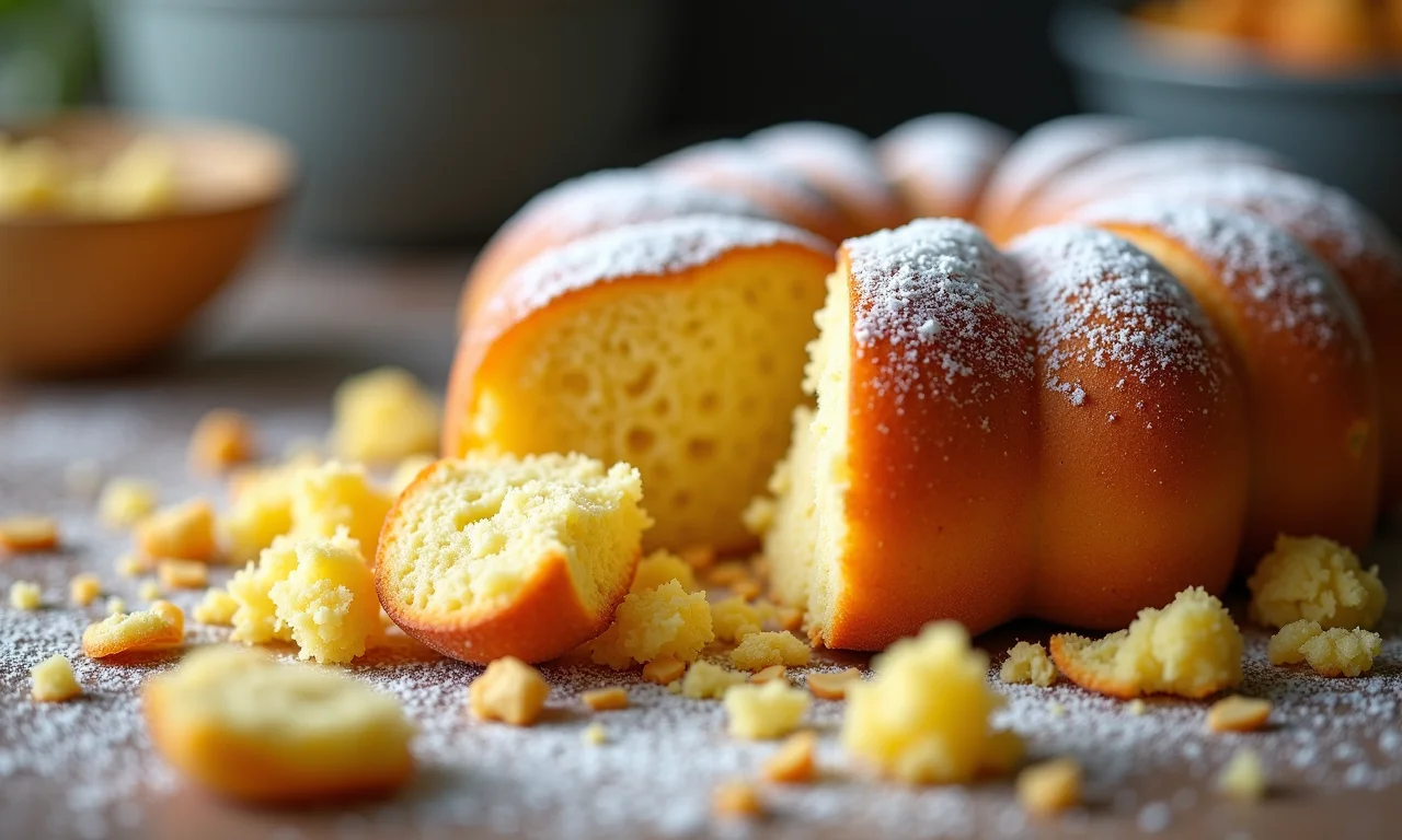 Close-up de fermento biológico fresco sendo esfarelado.