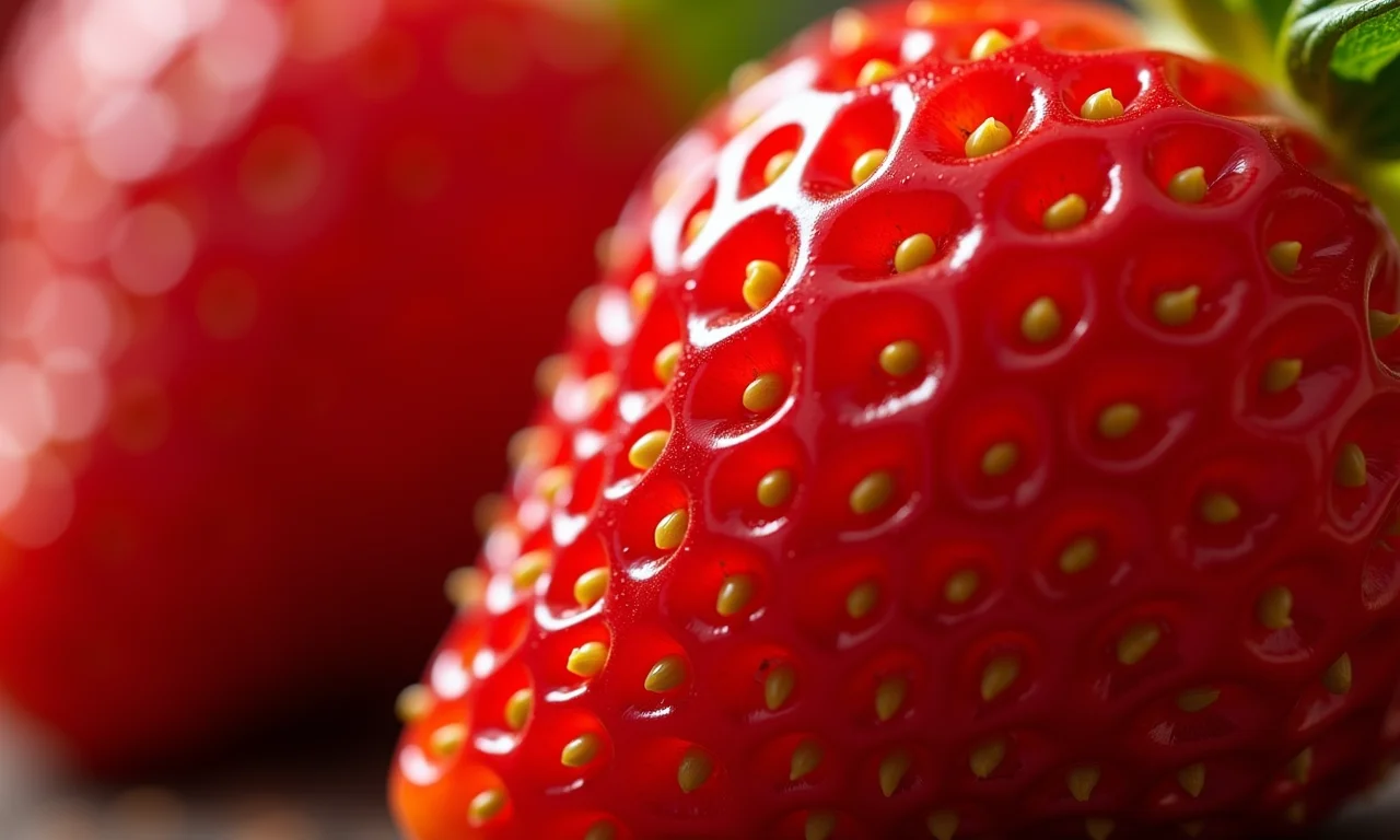 Close-up de morangos frescos, ricos em antioxidantes.