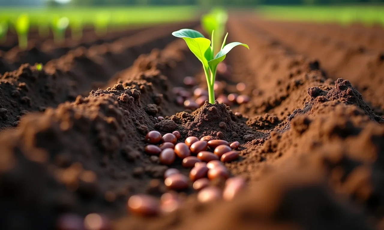 Close-up do solo sendo arado para o plantio de feijão caupi.