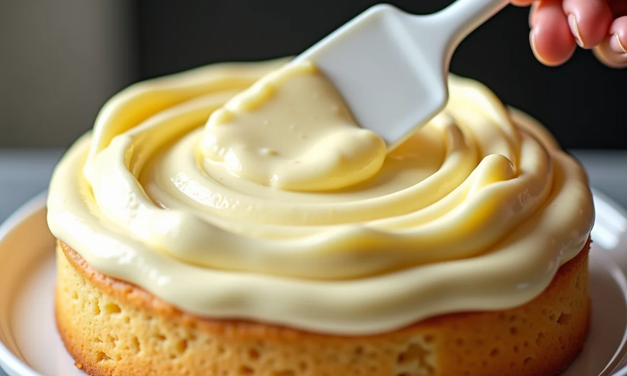 Cobertura de cream cheese no bolo de limão.