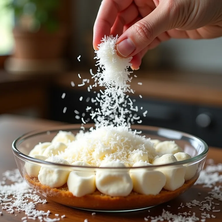 Coco ralado fresco sobre o pavê