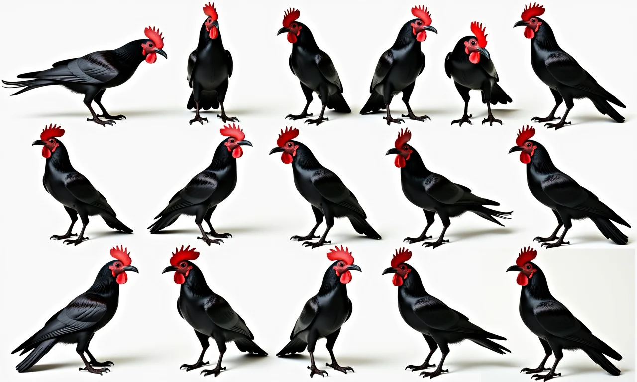 Colagem mostrando diferentes posturas e vocalizações de galos.