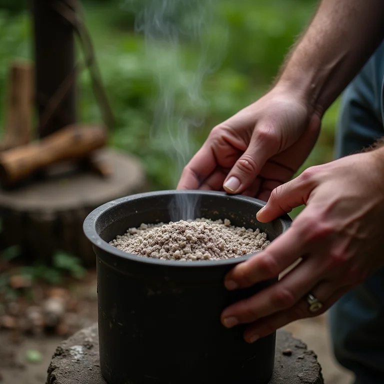 Coletando cinzas para adubo