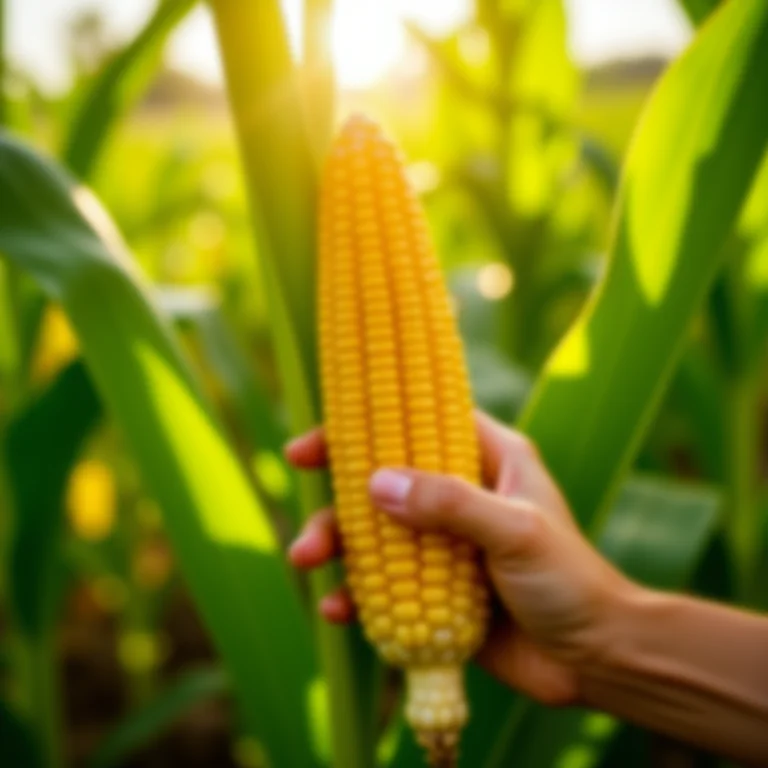 Colhendo milho fresquinho da horta.