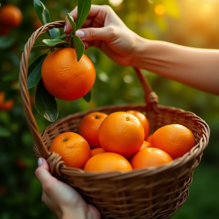 Colhendo tangerinas ponkan no momento certo.