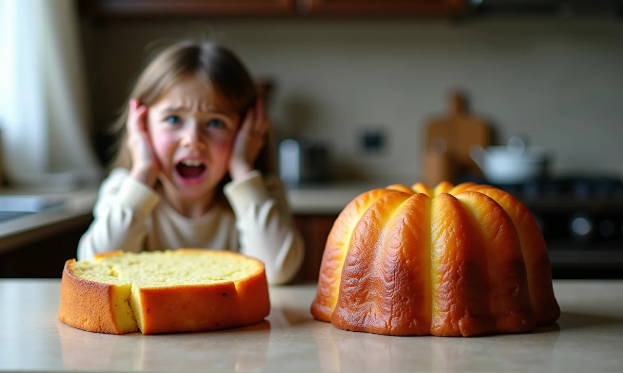 Comparação entre um panetone que cresceu e um que não cresceu.