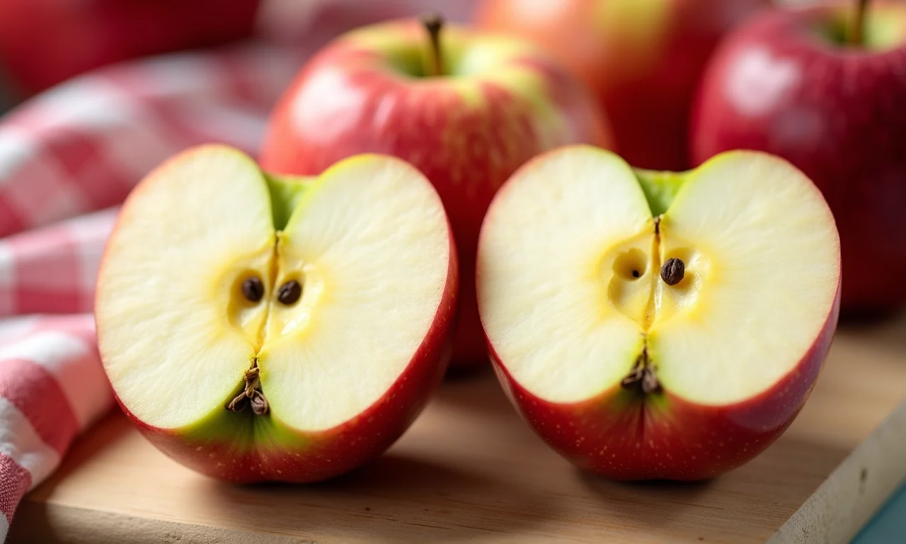 Comparativo de maçãs com e sem casca.