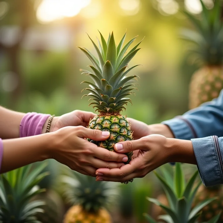 Comprando mudas de abacaxi de produtores locais.
