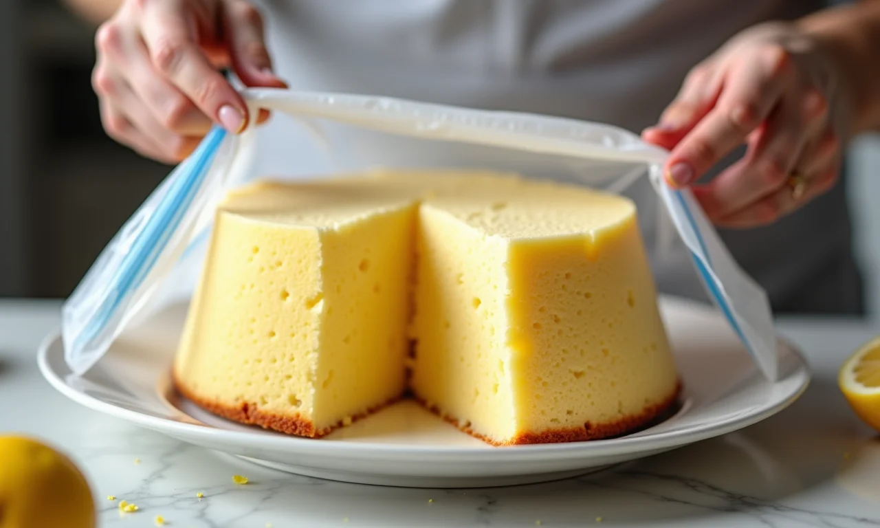 Congelando fatias de bolo de limão.