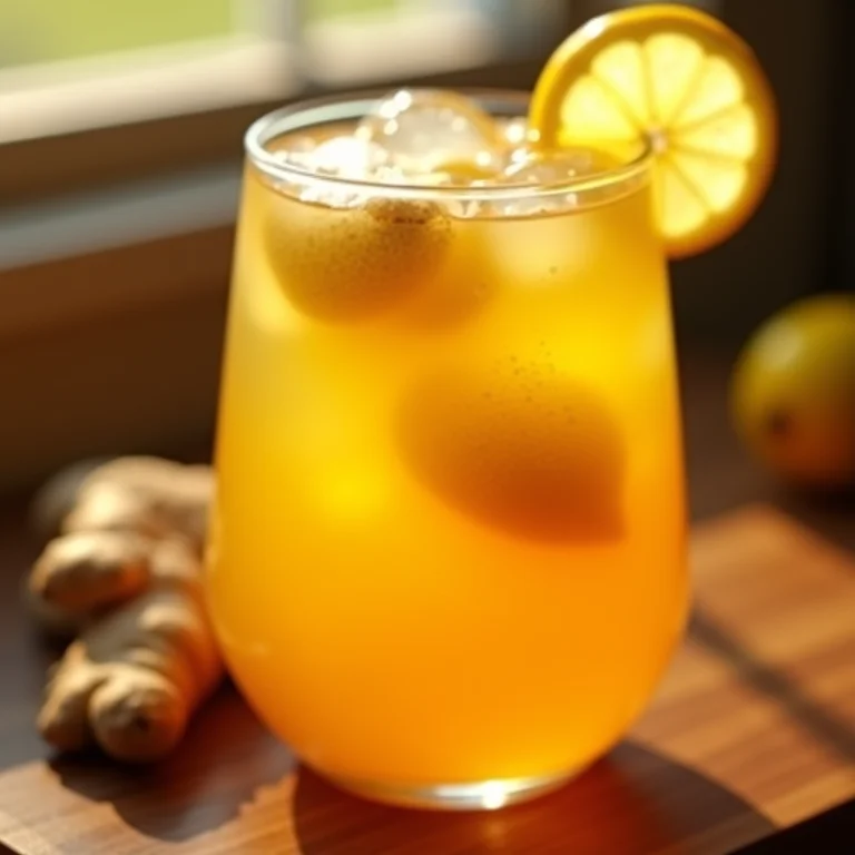 Copo de kombucha com gengibre e limão, fortalecendo a imunidade.