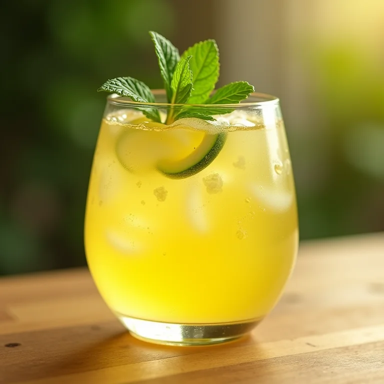 Copo de suco de abobrinha com limão e gelo.