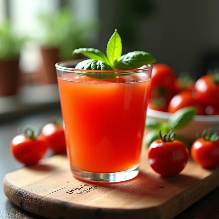Copo de suco de tomate simples e delicioso