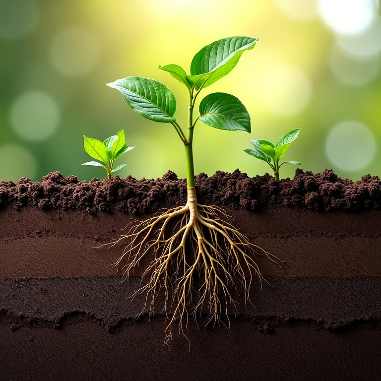 Corte do solo mostrando a aeração promovida pela turfa.