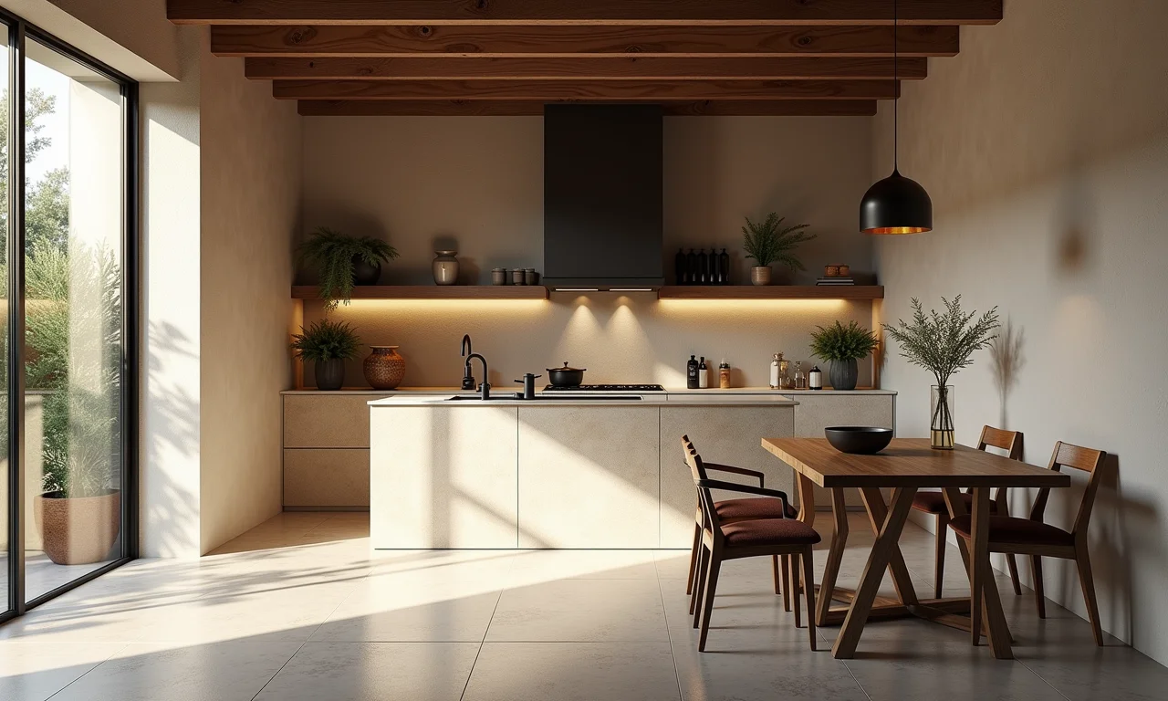 Cozinha elegante com cerâmica Portinari, design brasileiro e luz natural.