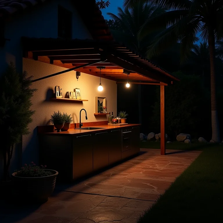 Cozinha externa com iluminação insuficiente