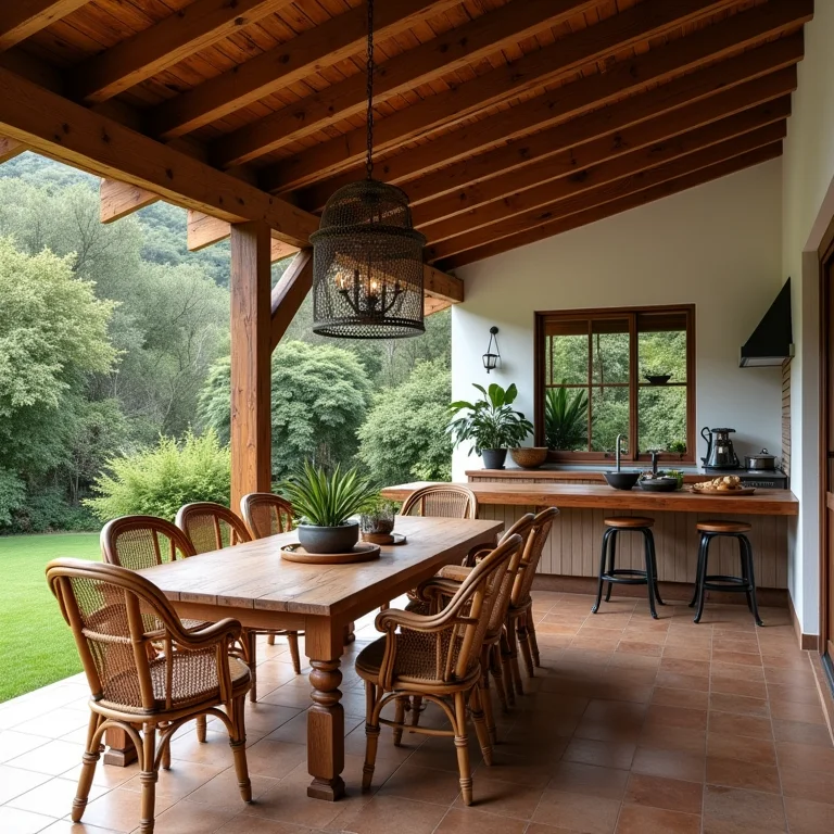 Cozinha externa com mobiliário desconfortável e inadequado