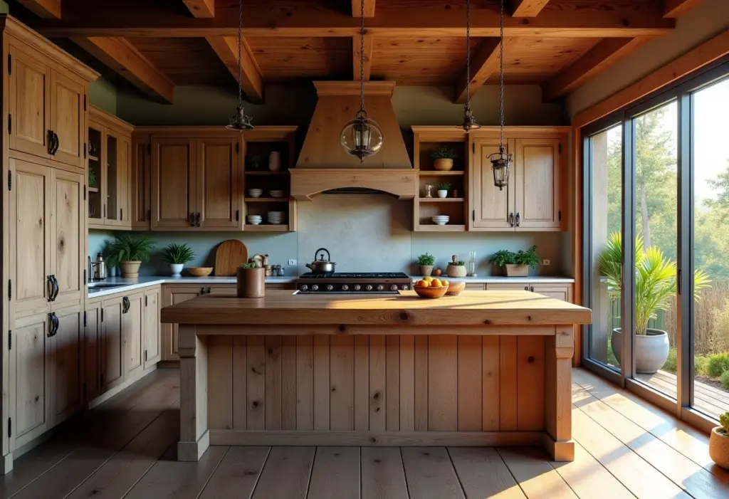 Cozinha rústica com madeira de demolição