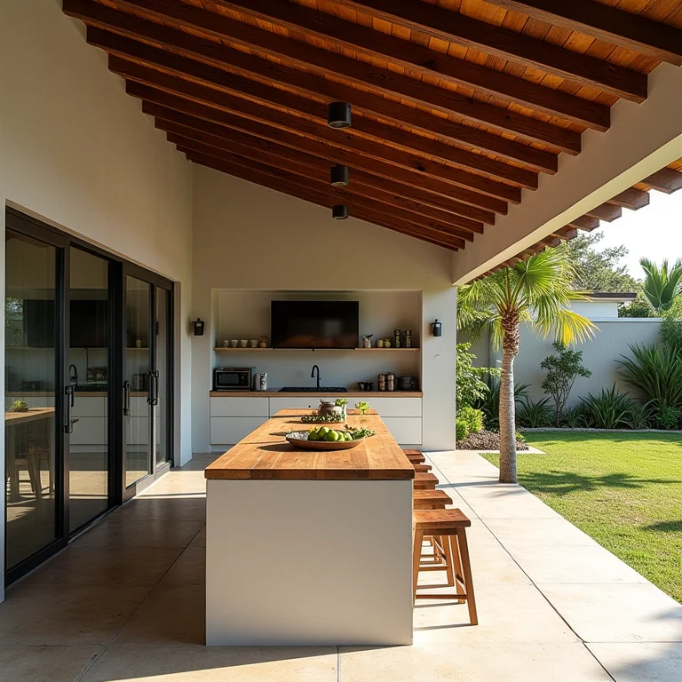 Cozinha rústica externa com layout inadequado e falta de funcionalidade.