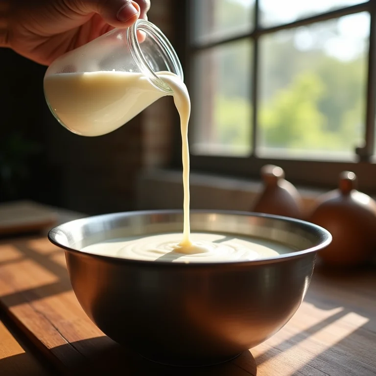 Creme de leite fresco sendo despejado