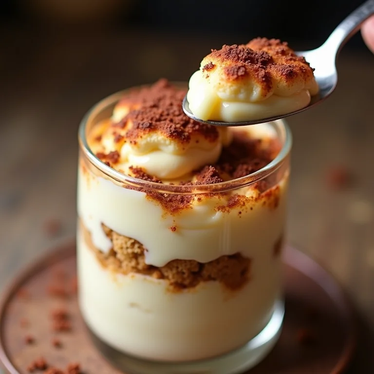 Cremosa textura do tiramisu na taça