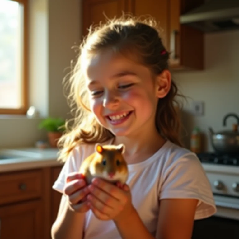 Criança segurando hamster com carinho
