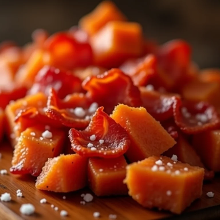 Cubos de bacon crocante e defumado.