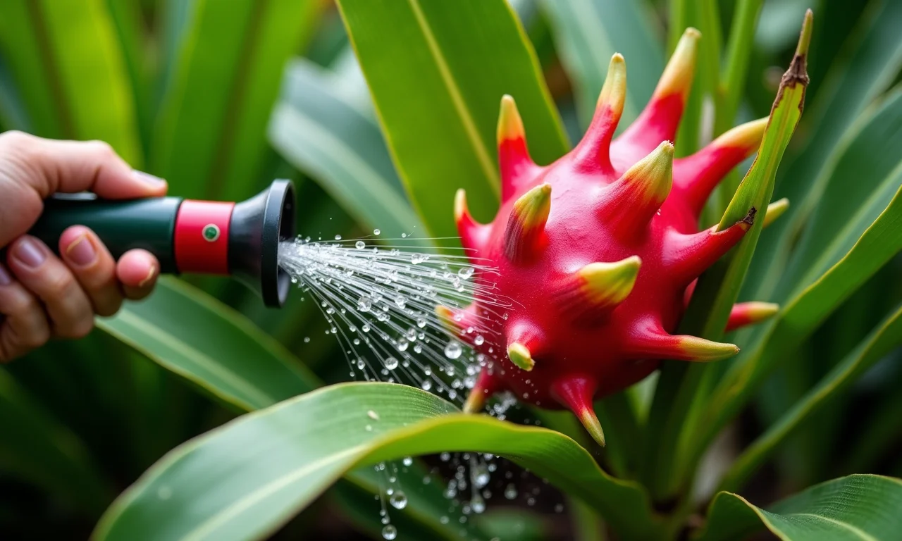 Cuidados essenciais com a pitaya vermelha: rega, adubação e poda.