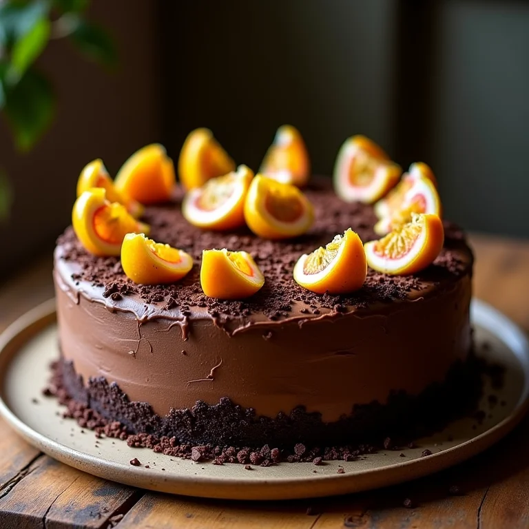 Decoração do bolo de maracujá com chocolate