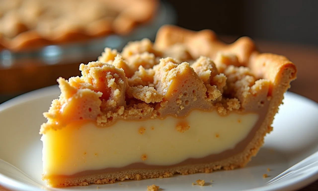 Detalhe da fatia da torta de banana com farofa.