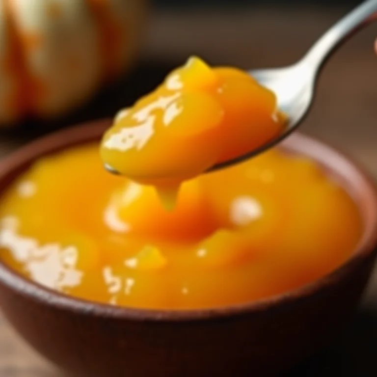 Detalhe da textura cremosa do doce de abóbora