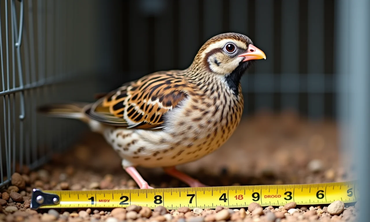 Detalhe do tamanho ideal de uma gaiola para codornas com fita métrica.