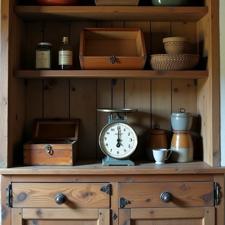 Detalhes decorativos em despensa rústica.