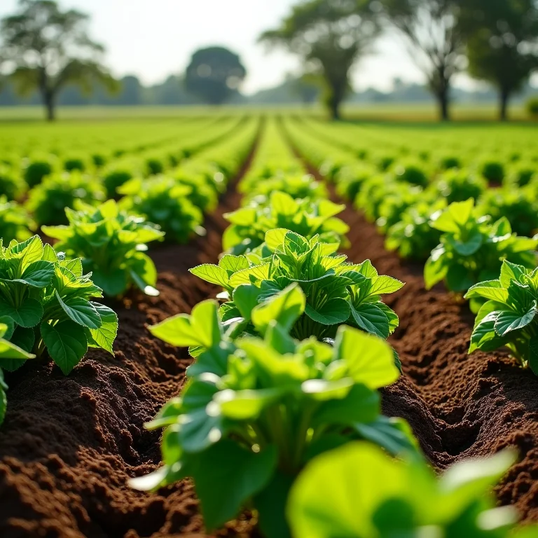 Diferentes culturas sendo cultivadas em rotação em um campo.