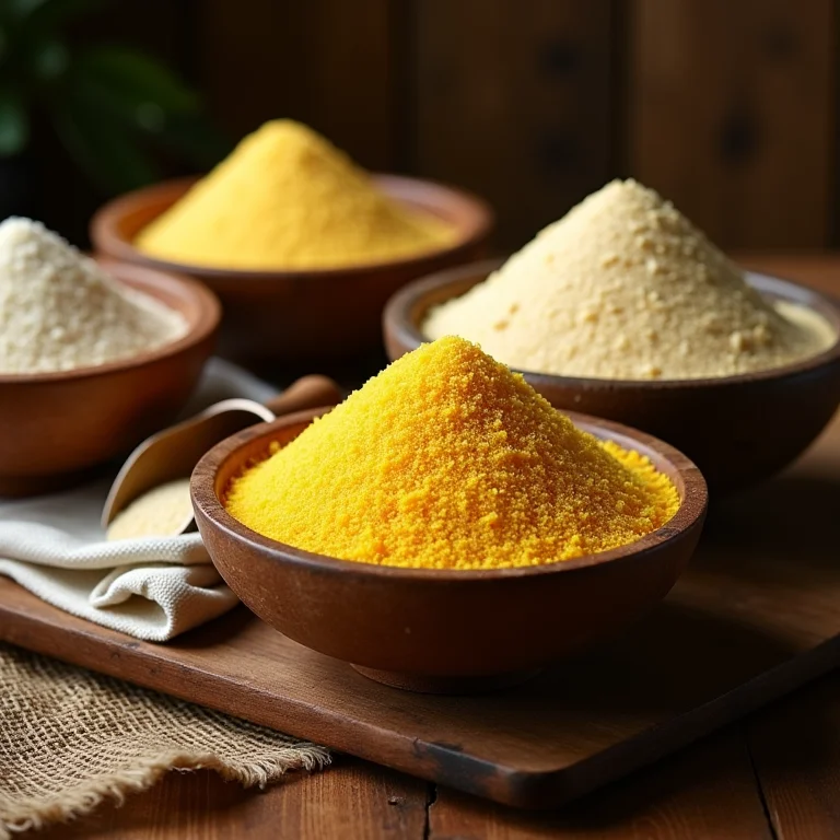 Diferentes tipos de fubá.